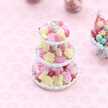 Load image into Gallery viewer, Pink and White Easter Treats on Three-Tiered Cake Stand - Miniature Food