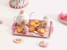 Load image into Gallery viewer, Pink Tea / Coffee time tray set with butter cookies and candy – Miniature Food