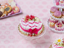 Load image into Gallery viewer, Raspberry Cake with Pink Rose and Feathered Icing - OOAK - Handmade Miniature Food