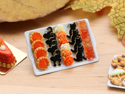 Halloween Cookies - Pumpkin Tartlet, Black Cats, Chocolate Flowers, Gummy Bears - Miniature Food