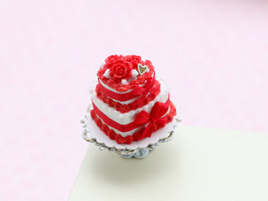 Heartshaped Two Tier Cake - Red Flowers - Love Collection - Handmade Miniature Food
