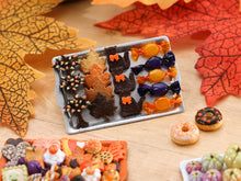 Load image into Gallery viewer, Tray of Halloween Cookies - Autumn Tree, Leaves, Black Cat, Wrapped Candy - Miniature Food