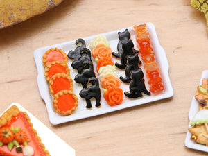 Halloween Cookies - Pumpkin Tartlet, Black Cats, Chocolate Flowers, Gummy Bears - Miniature Food