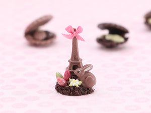 Chocolate Eiffel Tower and Bunny Display - Miniature Food