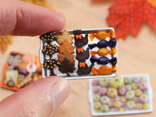 Load image into Gallery viewer, Tray of Halloween Cookies - Autumn Tree, Leaves, Black Cat, Wrapped Candy - Miniature Food