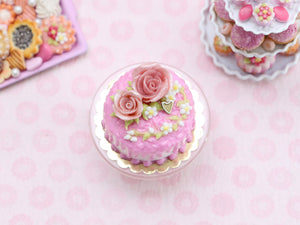 Pink Rose Drip Cake - Handmade Miniature Food