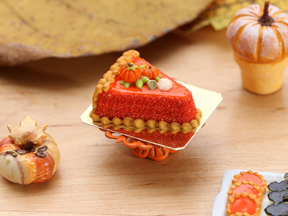 Cake in the shape of a Pumpkin Pie Slice - Handmade Miniature Food