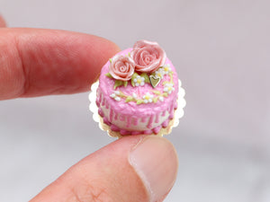 Pink Rose Drip Cake - Handmade Miniature Food