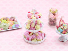 Load image into Gallery viewer, Pink and White Easter Treats on Three-Tiered Cake Stand - Miniature Food