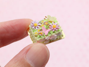 Rectangular Miniature "Garden" Cake, Butterflies and Marguerites - 12th Scale Dollhouse Food