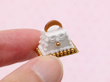 Load image into Gallery viewer, White and Gold Handbag Cake - Handmade Miniature Food for Dollhouses in 12th Scale