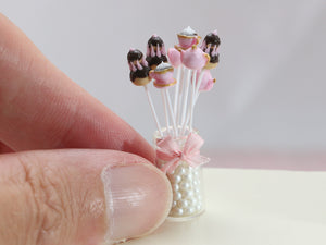Cake Pops Display in Glass Jar - Tea / Coffee Time Themed - Handmade Miniature Food