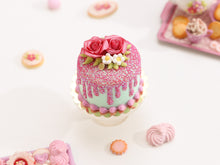 Load image into Gallery viewer, Pink Rose Glitter Drip Cake - Handmade Miniature Food