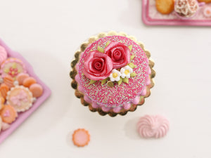 Pink Rose Glitter Drip Cake - Handmade Miniature Food