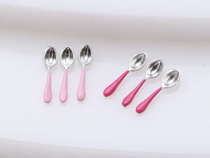 Set of Three Dessert Spoons, Choose from Dark Pink, Light Pink - Dollhouse Miniature