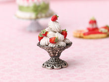 Load image into Gallery viewer, French Meringues and Strawberry on Ornate Stand - Handmade Miniature Food