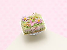 Load image into Gallery viewer, Rectangular Miniature &quot;Garden&quot; Cake, Butterflies and Marguerites - 12th Scale Dollhouse Food