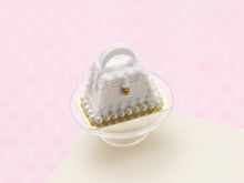 Load image into Gallery viewer, Elegant White Handbag Cake - Handmade Miniature Food for Dollhouses in 12th Scale
