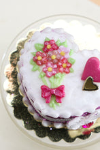 Load image into Gallery viewer, Handmade miniature heart-shaped Valentines Day cake in pink by Paris Miniatures