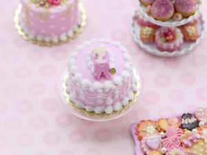 Pink Cameo Cake with White Icing - Handmade Miniature Food