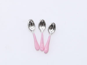 Set of Three Dessert Spoons, Choose from Dark Pink, Light Pink - Dollhouse Miniature