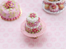Load image into Gallery viewer, Two-tier Pink Blossom Cake on Cake Stand - OOAK - Handmade miniature Food