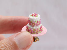 Load image into Gallery viewer, Two-tier Pink Blossom Cake on Cake Stand - OOAK - Handmade miniature Food