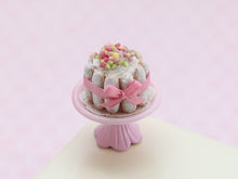 Load image into Gallery viewer, Charlotte Dessert with Pink Blossoms on Stand - OOAK - Handmade Miniature Food