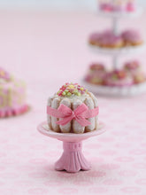 Load image into Gallery viewer, Charlotte Dessert with Pink Blossoms on Stand - OOAK - Handmade Miniature Food