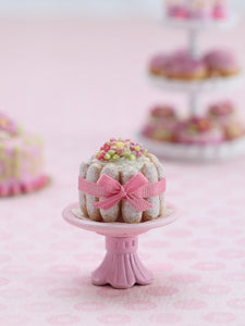 Charlotte Dessert with Pink Blossoms on Stand - OOAK - Handmade Miniature Food