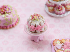 Charlotte Dessert with Pink Blossoms on Stand - OOAK - Handmade Miniature Food