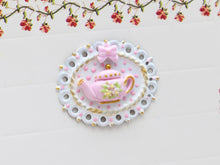 Load image into Gallery viewer, Pink and White Decorative Oval Wall Display with 3D Teapot - Dollhouse Miniature Decoration