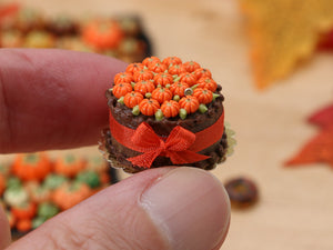 Chocolate Cake Decorated with Tiny Pumpkins - Miniature Food
