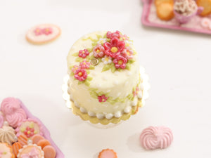 Floral Summer Cake with Pink Blossoms and Vines - Miniature Food