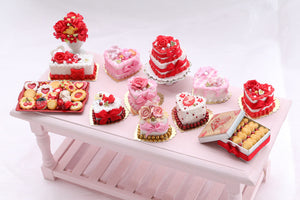 Heartshaped Two Tier Cake - Red Flowers - Love Collection - Handmade Miniature Food