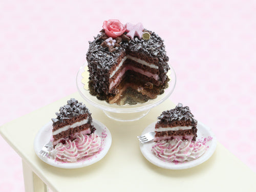 Cut Chocolate Cake with Two Servings - OOAK - Handmade Miniature Food