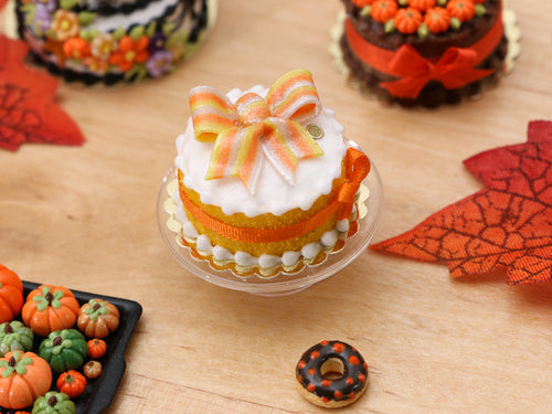 Orange and White Ribbon Cake for Autumn - Miniature Food