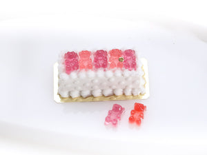 Rectangular Cake Decorated with Pink Gummy Bears - Miniature Food