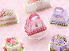 Load image into Gallery viewer, White and Pink Handbag Cake - Handmade Miniature Food for Dollhouses in 12th Scale