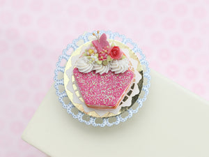 Sparkly Pink Cupcake-Shaped Layered Cookie - Miniature Food