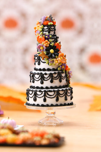 Five Tier Autumn Cake with a Cascading Spiral of Flowers - Miniature Food