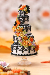 Five Tier Autumn Cake with a Cascading Spiral of Flowers - Miniature Food