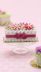 Rectangular Miniature Cake, Pink Marguerites - 12th Scale Dollhouse Food