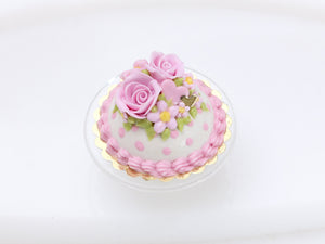 Dome Cake with Pale Pink Roses and Icing - 12th Scale Dollhouse Miniature