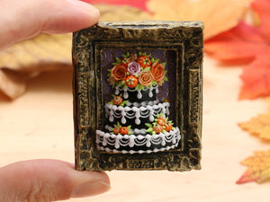 Autumn / Fall Roses Cake Framed Wall Decoration - Decorative Dollhouse Miniature