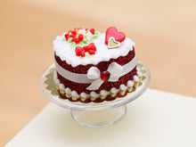 Load image into Gallery viewer, Handmade miniature heart-shaped Valentines Day cake in red by Paris Miniatures