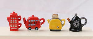 Series of "British" Inspired Porcelain Teapots - Fèves - 12th scale Miniature Dollhouse Accessorie