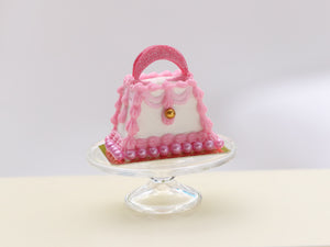 White and Pink Handbag Cake - Handmade Miniature Food for Dollhouses in 12th Scale