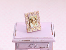 Load image into Gallery viewer, Vintage Photo Portrait of a Lady in Ornate Pink Photo Frame - A - OOAK - Handmade Dollhouse Miniature