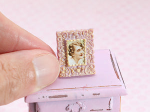 Vintage Photo Portrait of a Lady in Ornate Pink Photo Frame - A - OOAK - Handmade Dollhouse Miniature